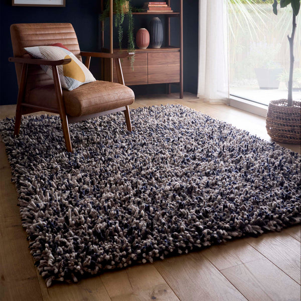 Rocks Shaggy Wool Rug Navy