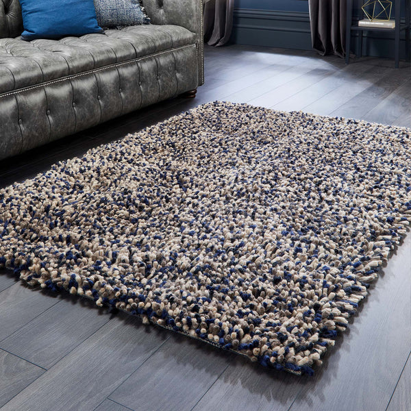 Rocks Shaggy Wool Rug Navy 2