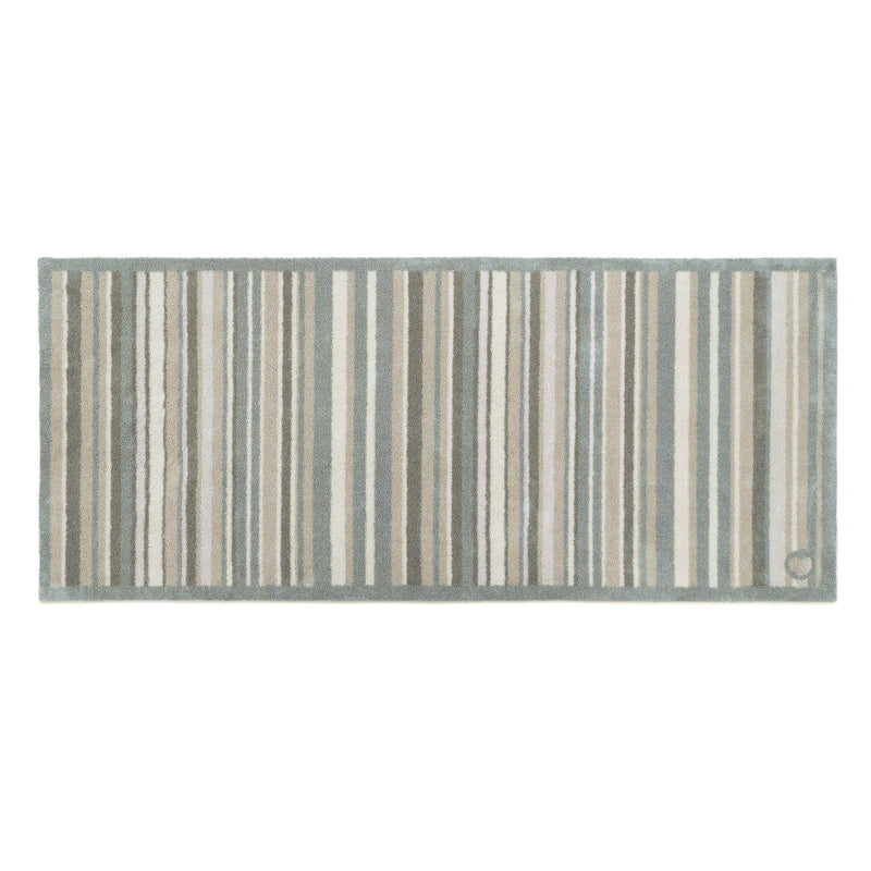 Sage Stripe Washable Runner- a 100% recycled cotton runner featuring a muted striped design. 