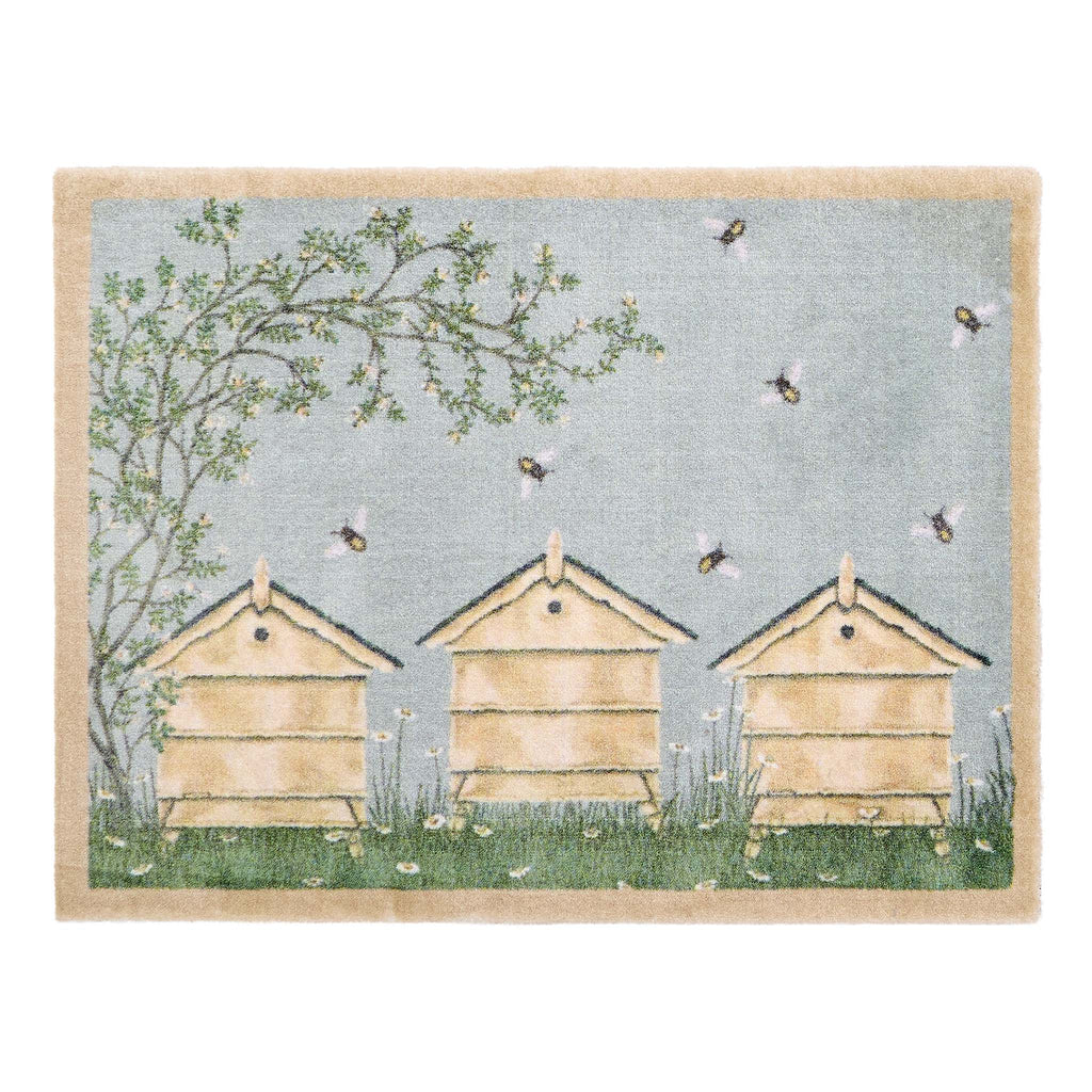 Bee Hive Washable Doormat- made from eco-friendly materials featuring a beehive. 
