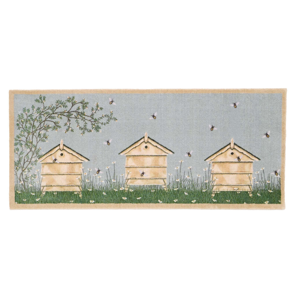Bee Hive Washable Runner- made from eco-friendly materials featuring beehives. 