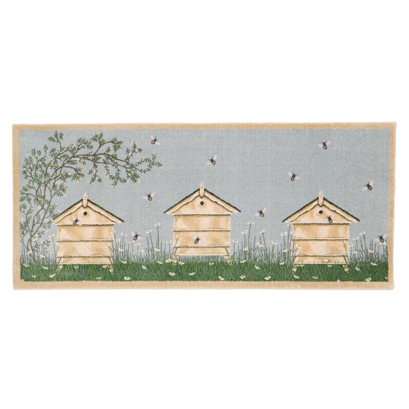 Bee Hive Washable Runner- made from eco-friendly materials featuring beehives. 