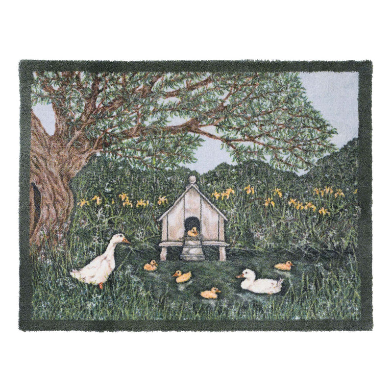 Duck House Washable Doormat- made from eco-friendly materials featuring a duck house. 