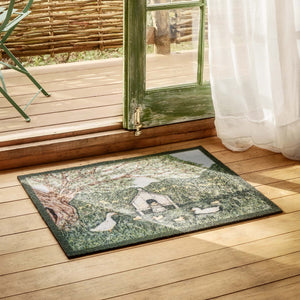 Duck House Outdoor Doormat- made from recycled materials featuring a duck house. 
