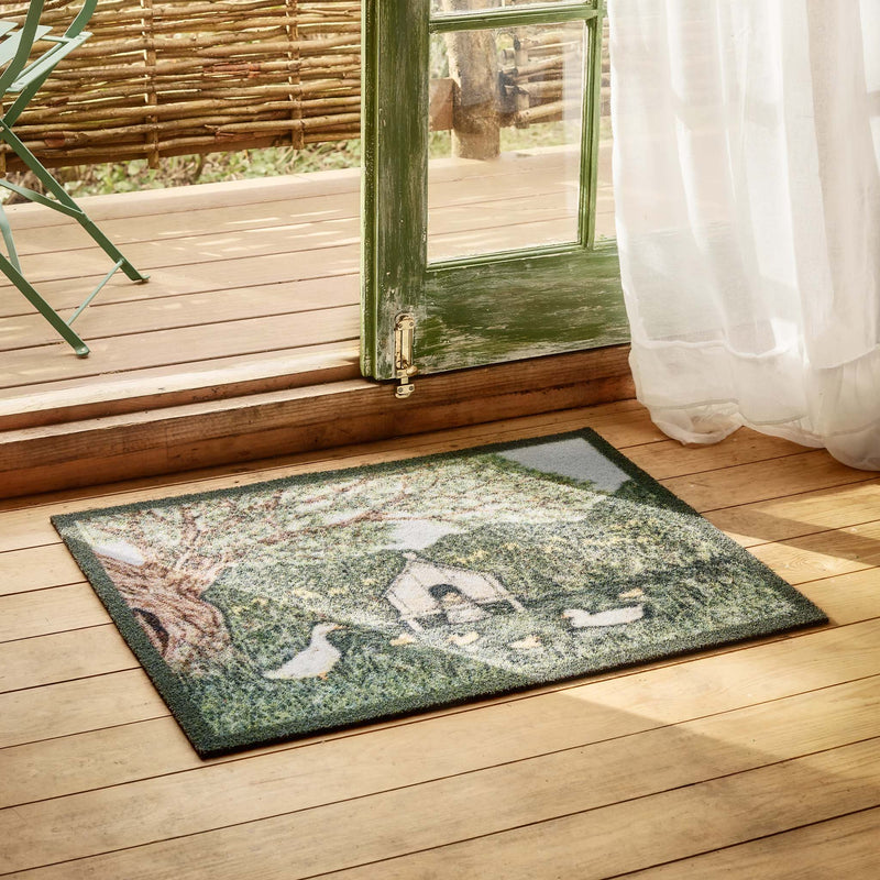 Duck House Outdoor Doormat- made from recycled materials featuring a duck house. 