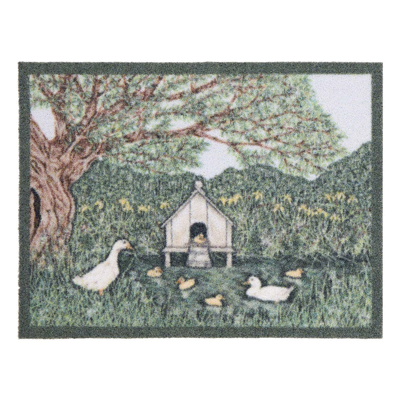 Duck House Outdoor Doormat- made from recycled materials featuring a duck house. 
