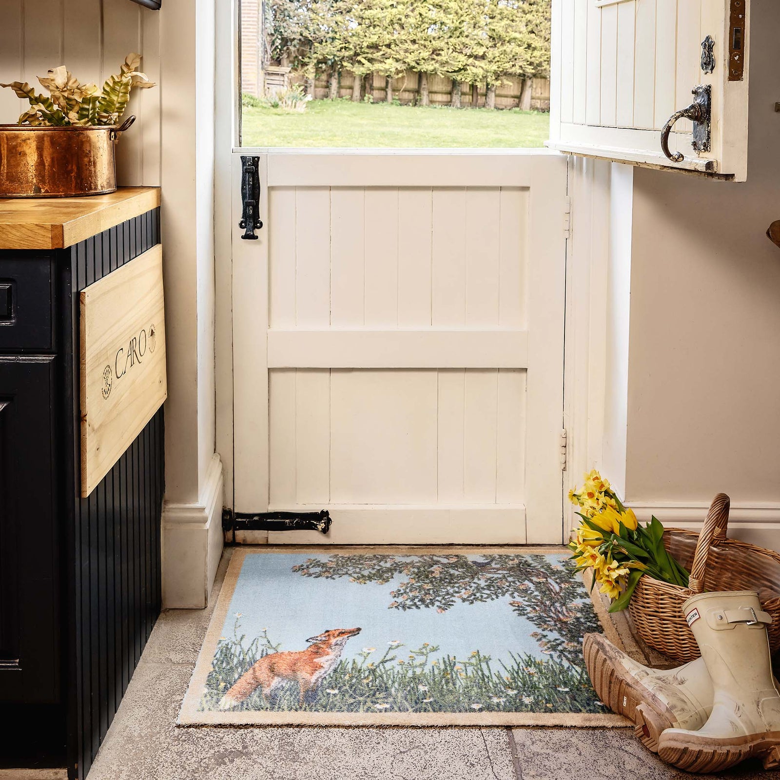 Fox & Blackbird Washable Doormat- made from eco-friendly materials featuring a fox. 