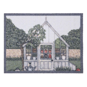 Green House Outdoor Doormat- made from recycled materials featuring a greenhouse. 