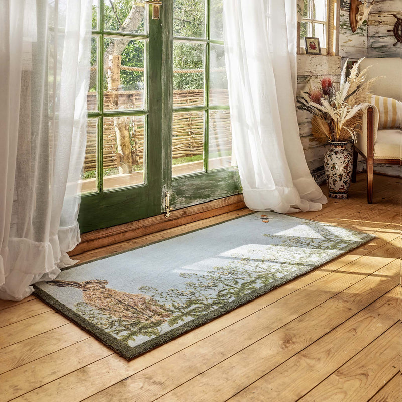 Hare & Shepard's Purse Washable Runner- made from eco-friendly materials featuring a hare chasing a butterfly. 