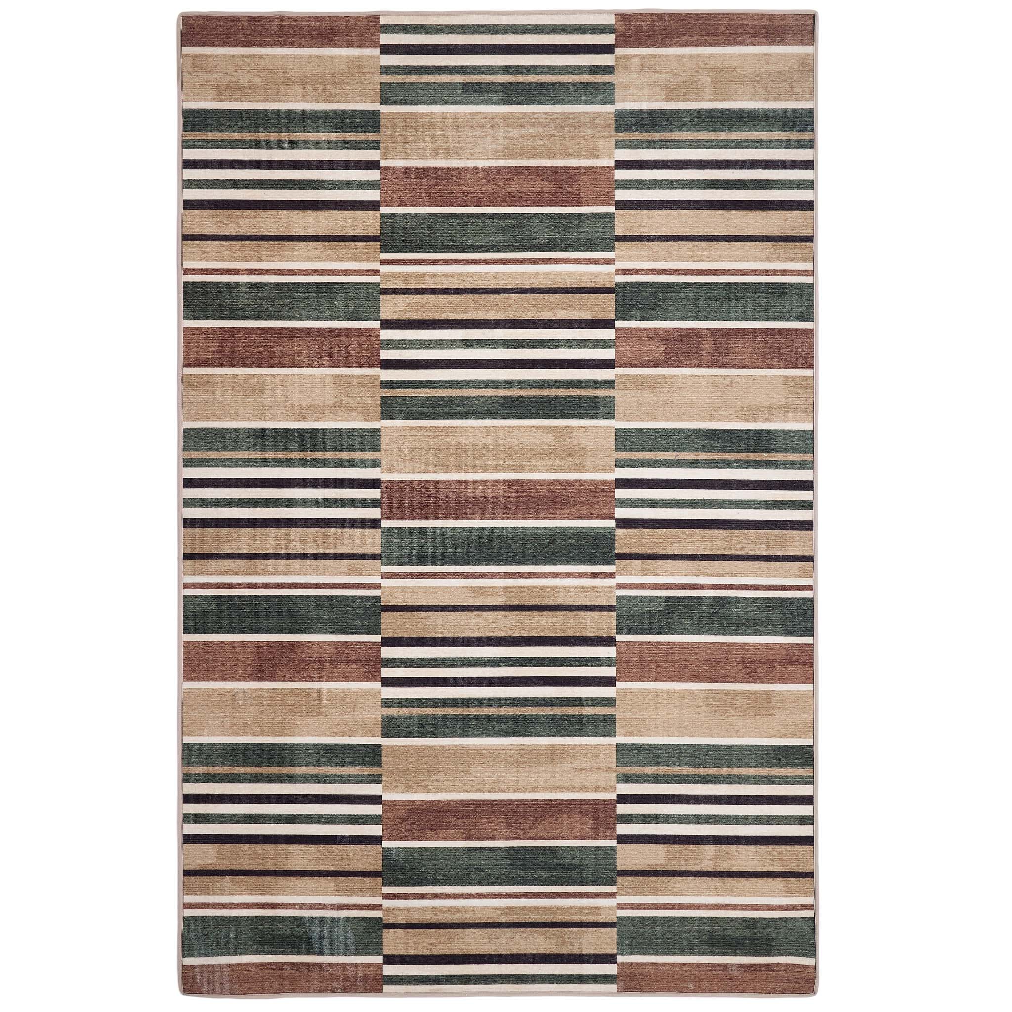 Savannah Stripe Natural Eco-Washable Rug- 100% recycled content rug featuring a geometric pattern.