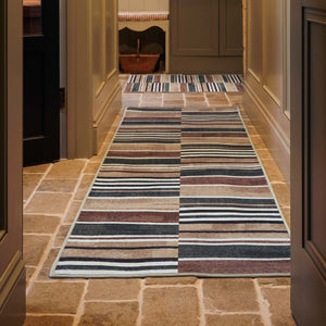 Savanna Stripe Natural Eco-Washable Rug Runner- 100% recycled content runner featuring a geometric pattern.