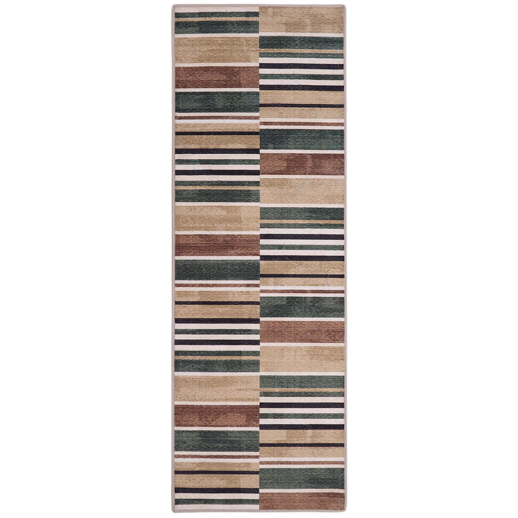Savanna Stripe Natural Eco-Washable Rug Runner- 100% recycled content runner featuring a geometric pattern.