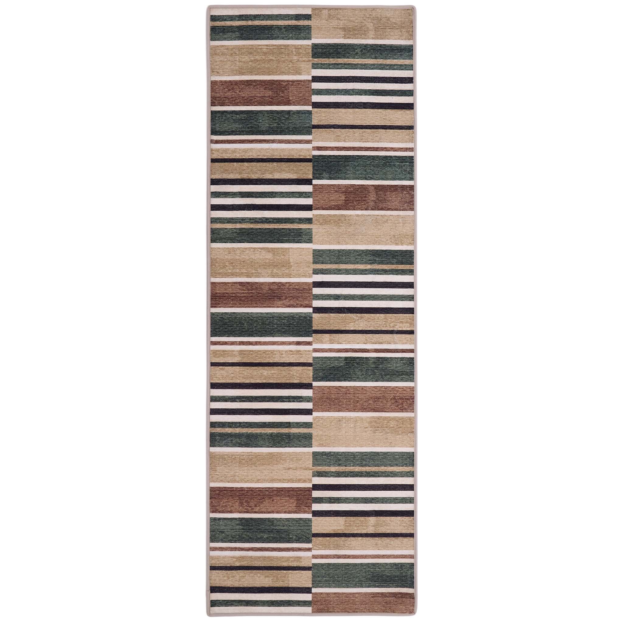 Savanna Stripe Natural Eco-Washable Rug Runner- 100% recycled content runner featuring a geometric pattern.