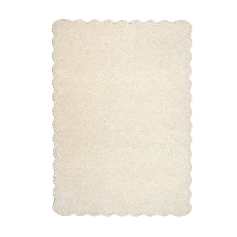 Scalloped Elsie Rug Cream- 100% wool rug featuring a wavy border.