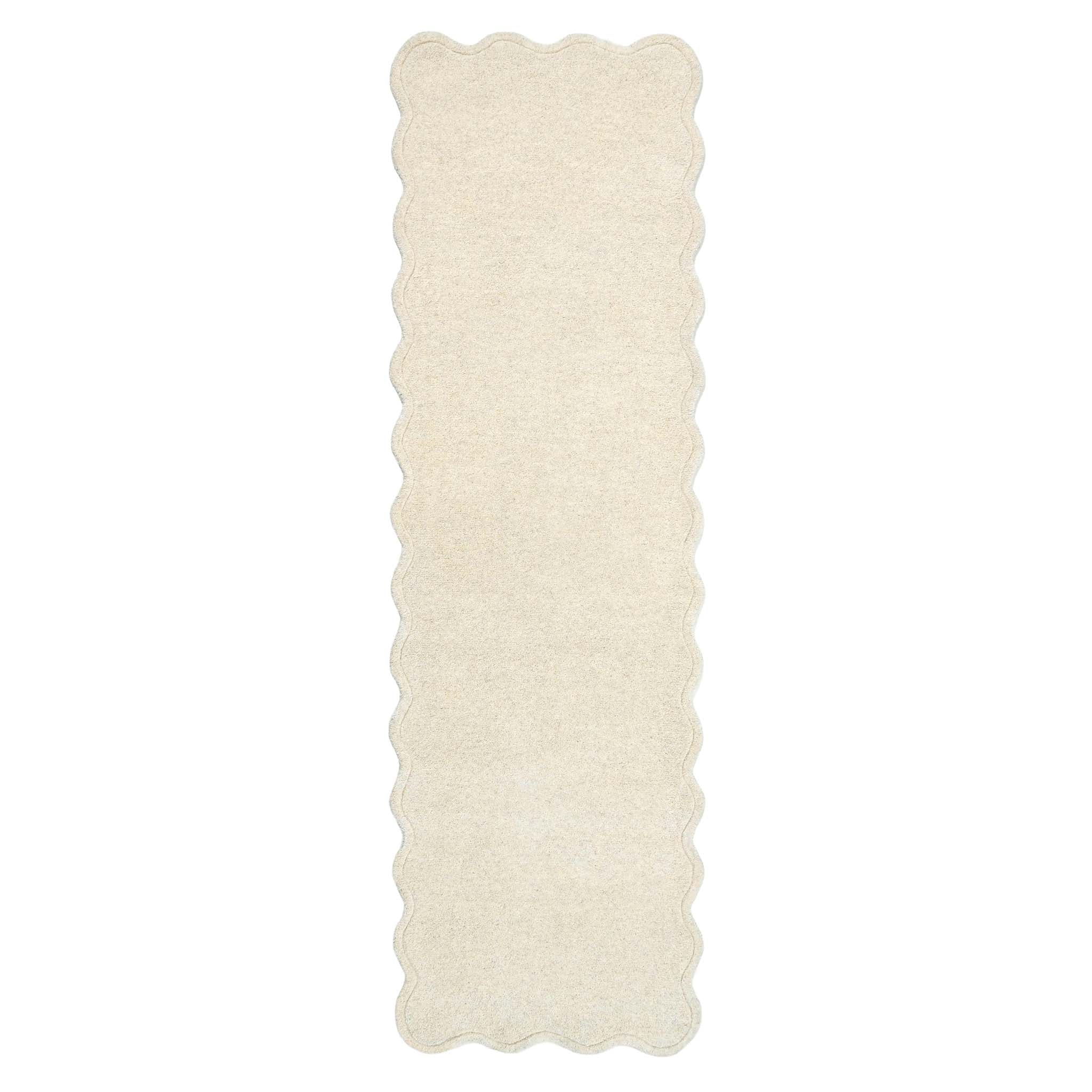 Scalloped Elsie Runner Cream- 100% wool runner featuring a wavy border.
