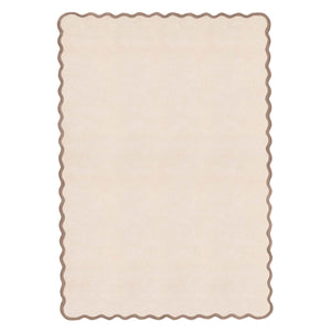 Scalloped Elsie Rug Natural/Brown- 100% wool rug with a natural brown wavy border.