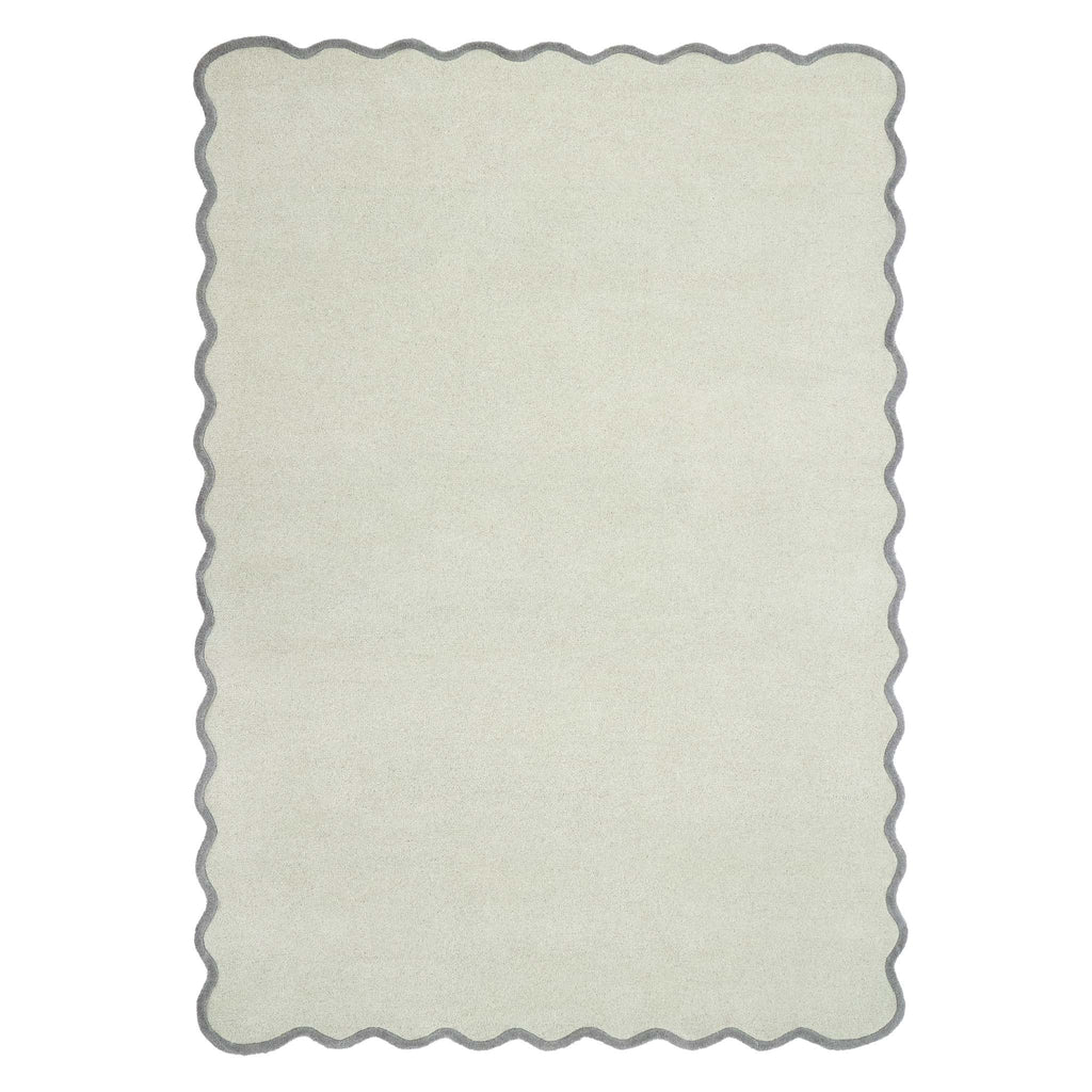 Scalloped Elsie Rug Sage\Seagrass- 100% wool rug featuring a wavy border.