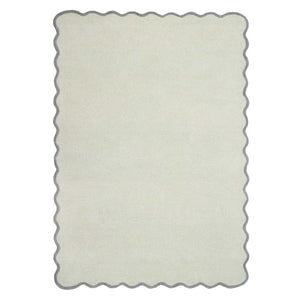 Scalloped Elsie Rug Sage\Seagrass- 100% wool rug featuring a wavy border.