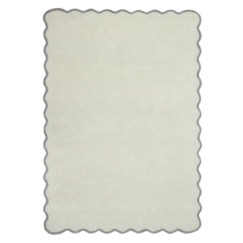 Scalloped Elsie Rug Sage\Seagrass- 100% wool rug featuring a wavy border.