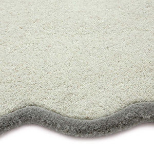 Scalloped Elsie Rug Sage\Seagrass- 100% wool rug featuring a wavy border.
