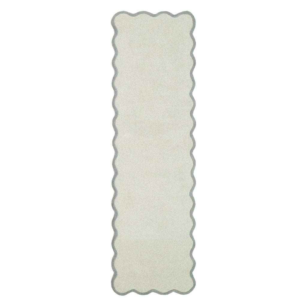 Scalloped Elsie Sage\Seagrass Runner Rug- 100% wool runner featuring a wavy border.