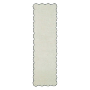 Scalloped Elsie Sage\Seagrass Runner Rug- 100% wool runner featuring a wavy border.