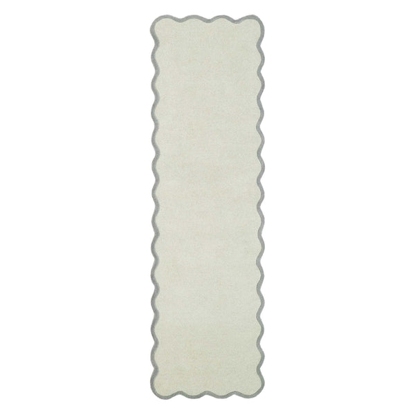 Scalloped Elsie Sage\Seagrass Runner Rug- 100% wool runner featuring a wavy border.