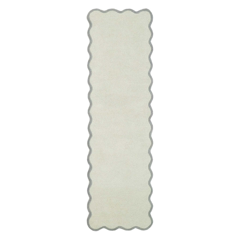 Scalloped Elsie Sage\Seagrass Runner Rug- 100% wool runner featuring a wavy border.