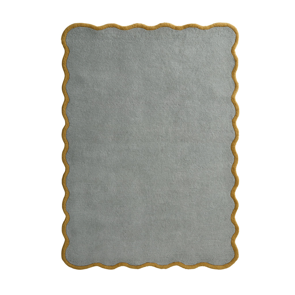 Scalloped Elsie Rug- a 100% hand-tufted rug in Duck Egg with wavy border. 