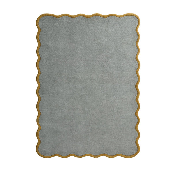 Scalloped Elsie Rug- a 100% hand-tufted rug in Duck Egg with wavy border. 