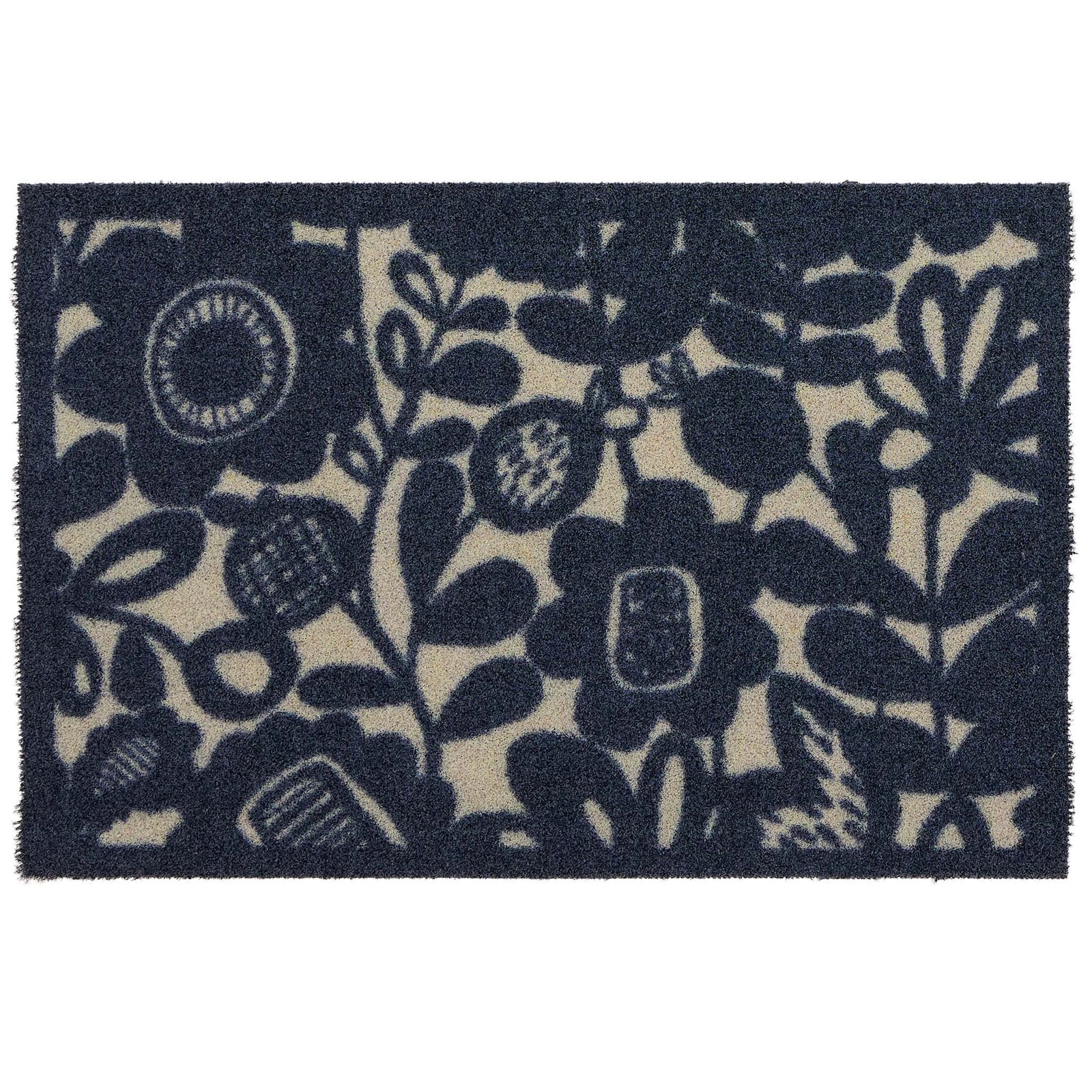 Scion Kukkia Dark Navy Recycled Outdoor Doormat with a floral design. 