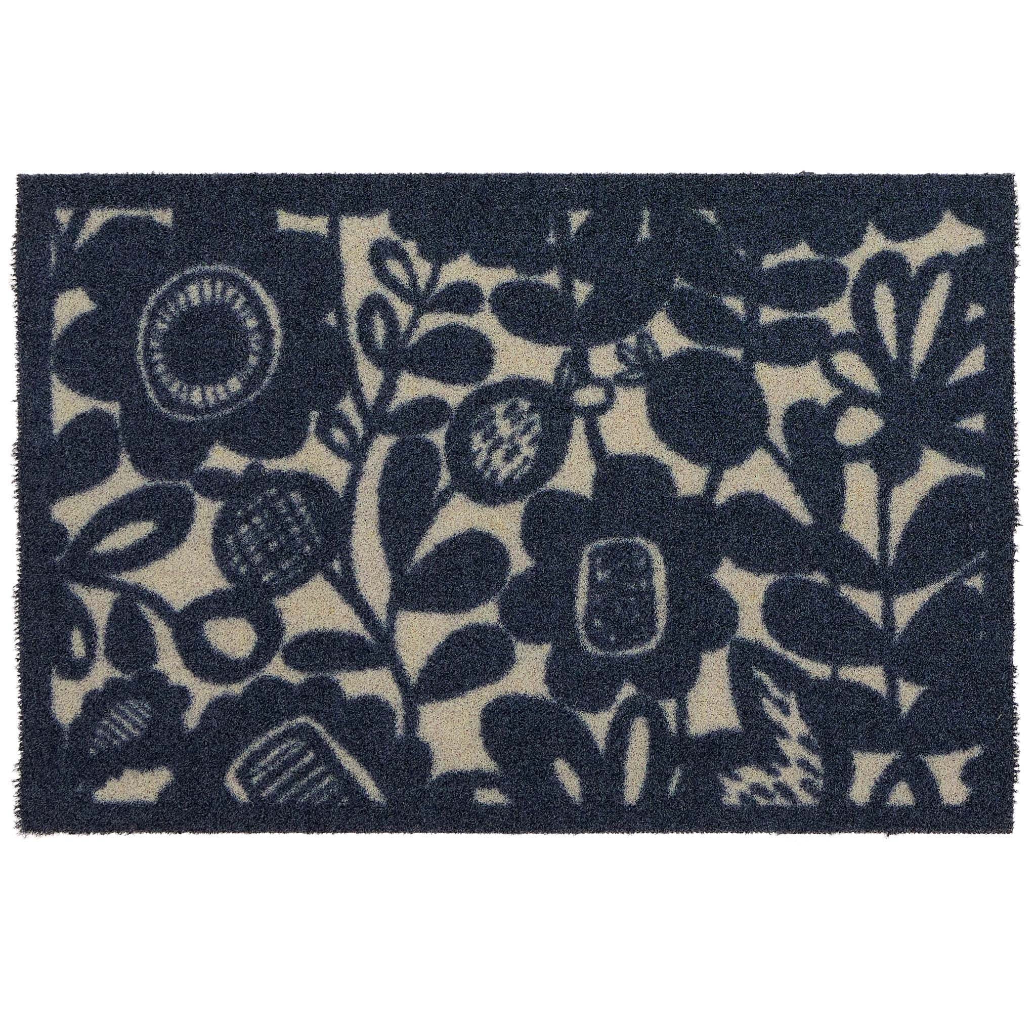 Scion Kukkia Dark Navy Recycled Outdoor Doormat with a floral design. 