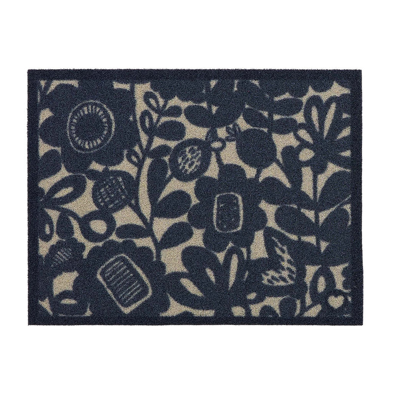 Kukkia Dark Navy Outdoor Doormat. Made from ECONYL regenerated yarn featuring a navy floral pattern.