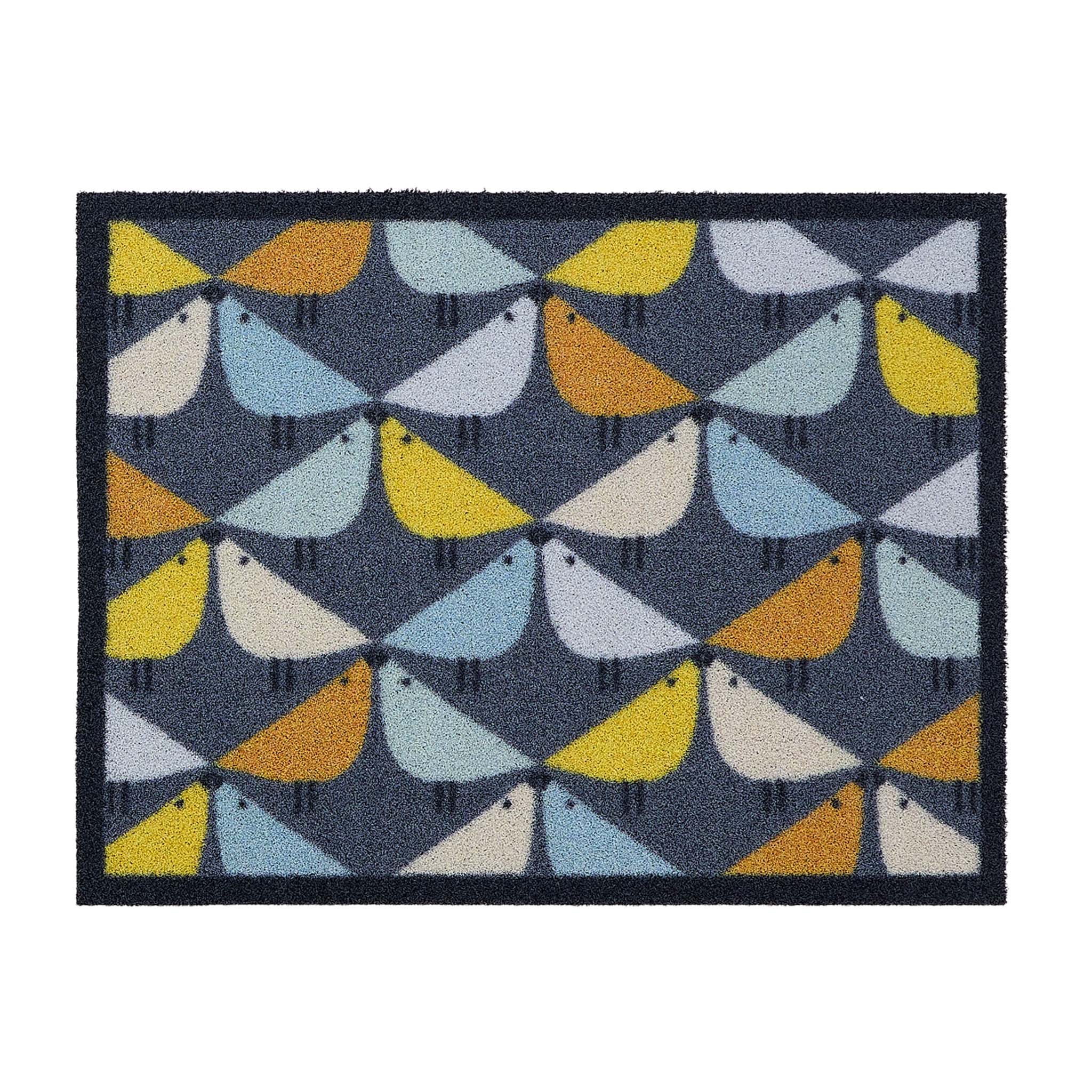 Lintu Blue Outdoor Doormat. Made from ECONYL rengerated yarn featuring lintu birds.