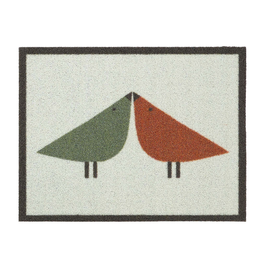 Lintu Rust/Green Outdoor Doormat. Made from Econyl regenerated yarn featuring two Lintu Birds.