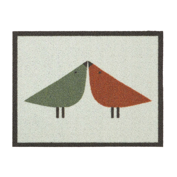 Lintu Rust/Green Outdoor Doormat. Made from Econyl regenerated yarn featuring two Lintu Birds.