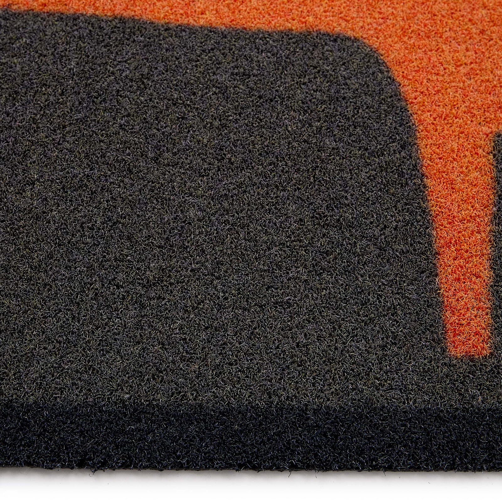 Scion Mr Fox Orange Outdoor Doormat in grey with a orange fox design, styled with pile height showing.
