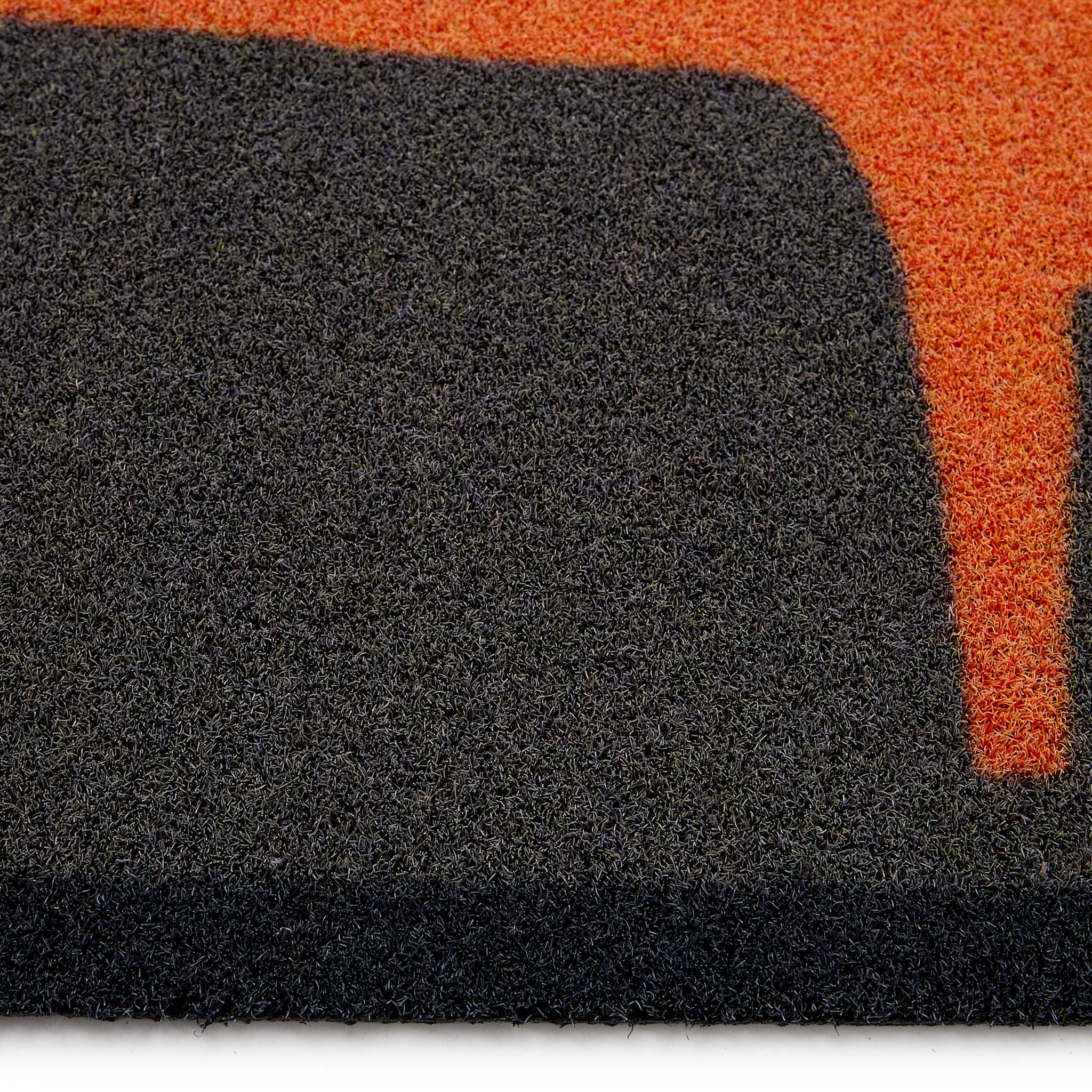 Scion Mr Fox Orange Outdoor Doormat in grey with a orange fox design, styled with pile height showing.