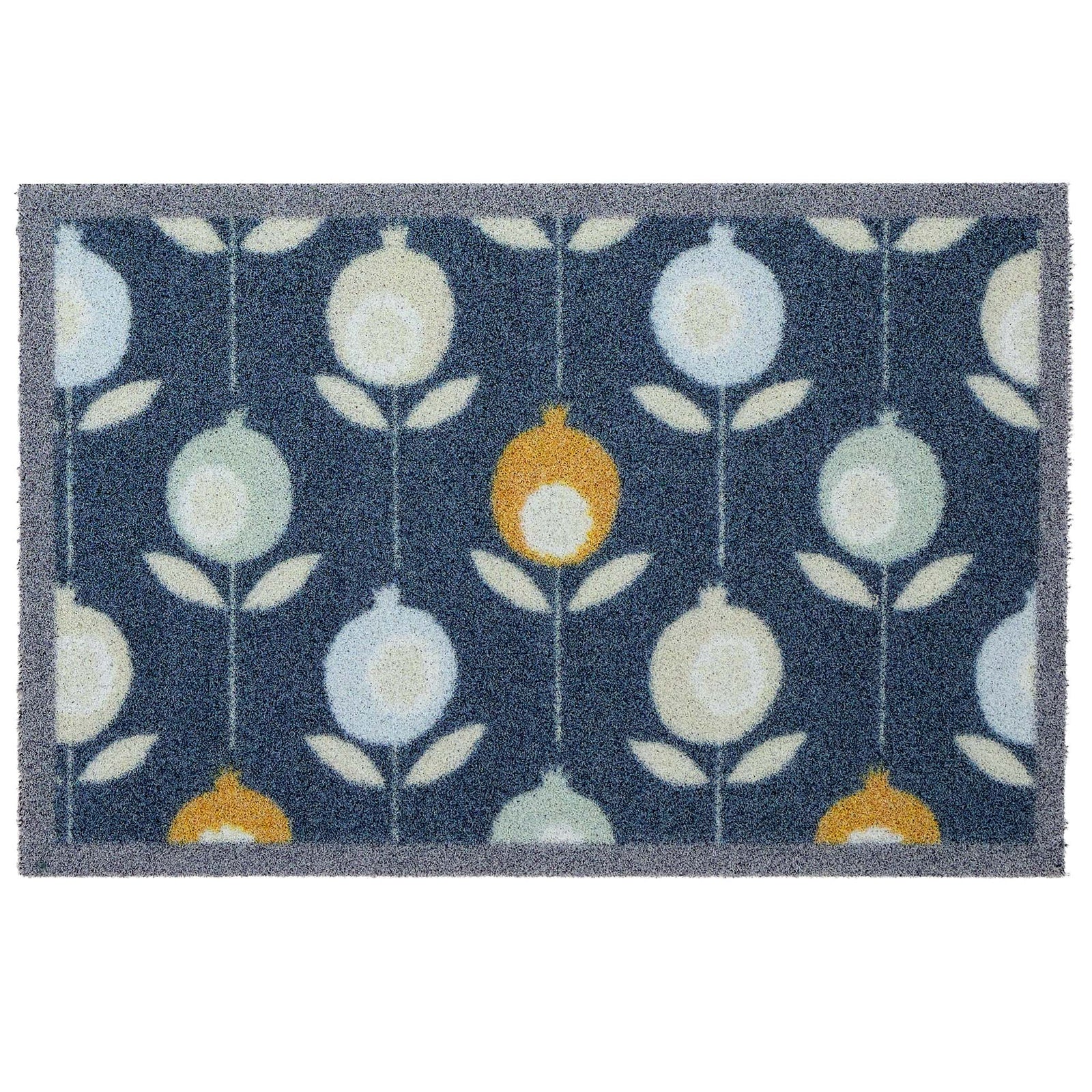 Scion Pepino Blue Outdoor Doormat with a  floral design.
