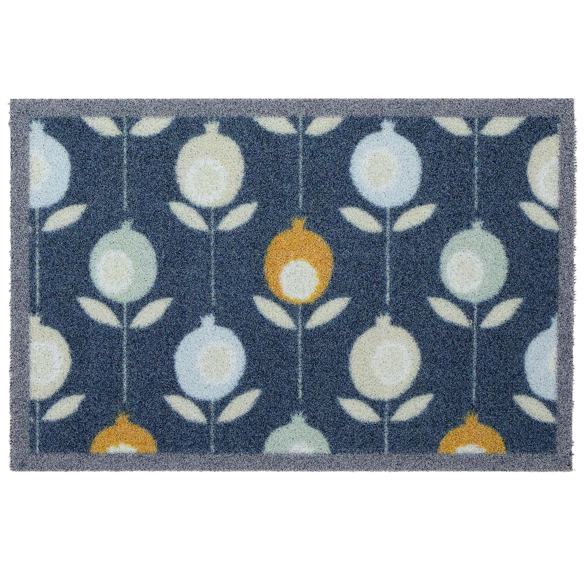 Scion Pepino Blue Outdoor Doormat with a  floral design.