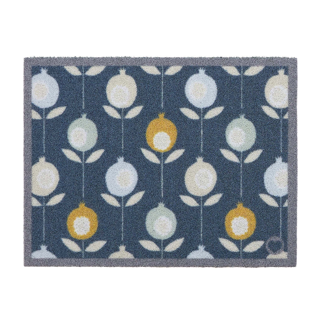 Pepino Blue Outdoor Doormat. Made from ECONYL regenerated yearn featurning a floral design.