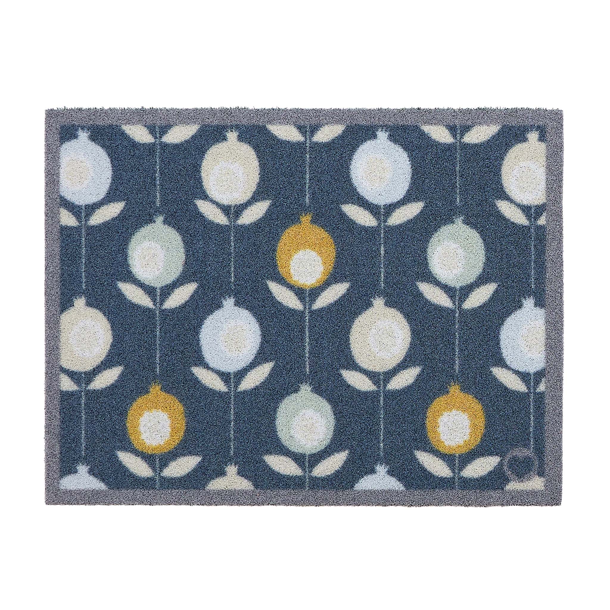 Pepino Blue Outdoor Doormat. Made from ECONYL regenerated yearn featurning a floral design.