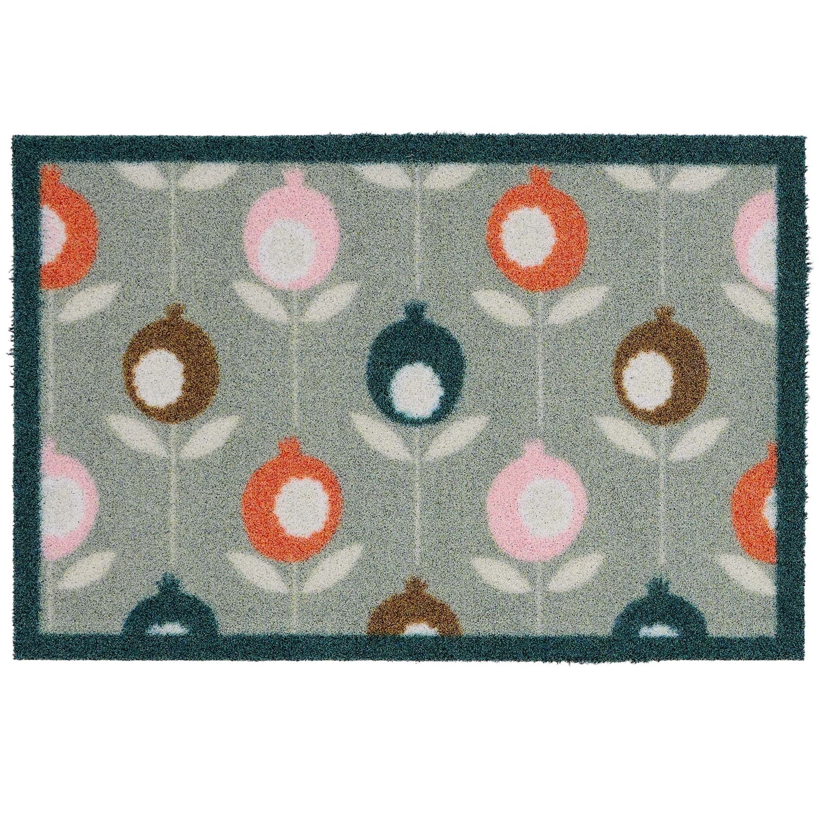Scion Pepino Green Recyled Outdoor Doormat with a floral design. 