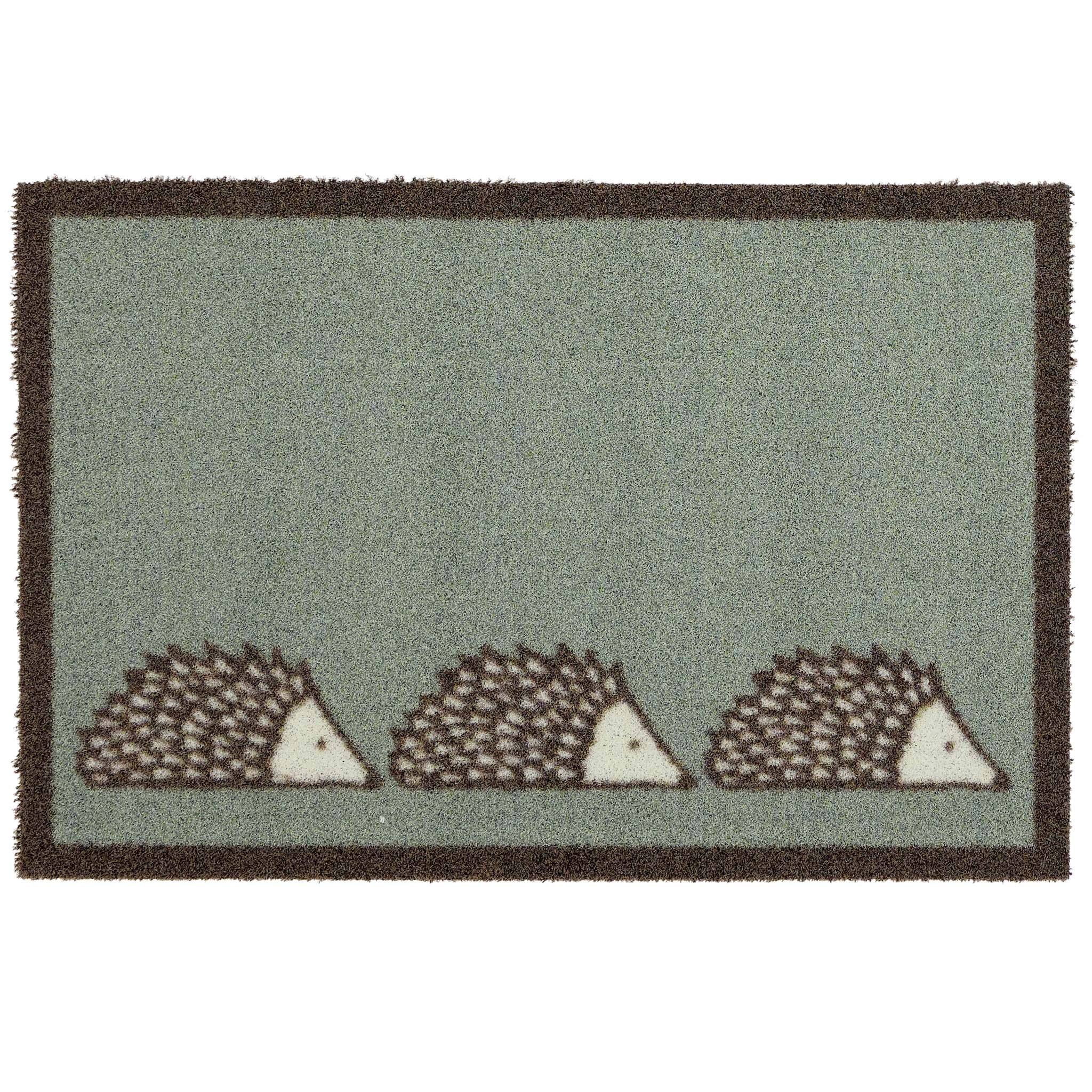 Scion Spike Green Outdoor Doormat with a hedgehog design. 