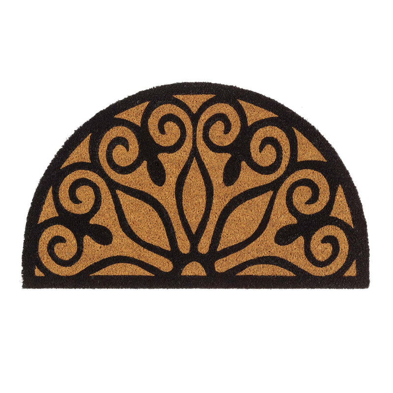 Scroll Coir Doormat made from natural coconut fibres, featuring a black swirl design.