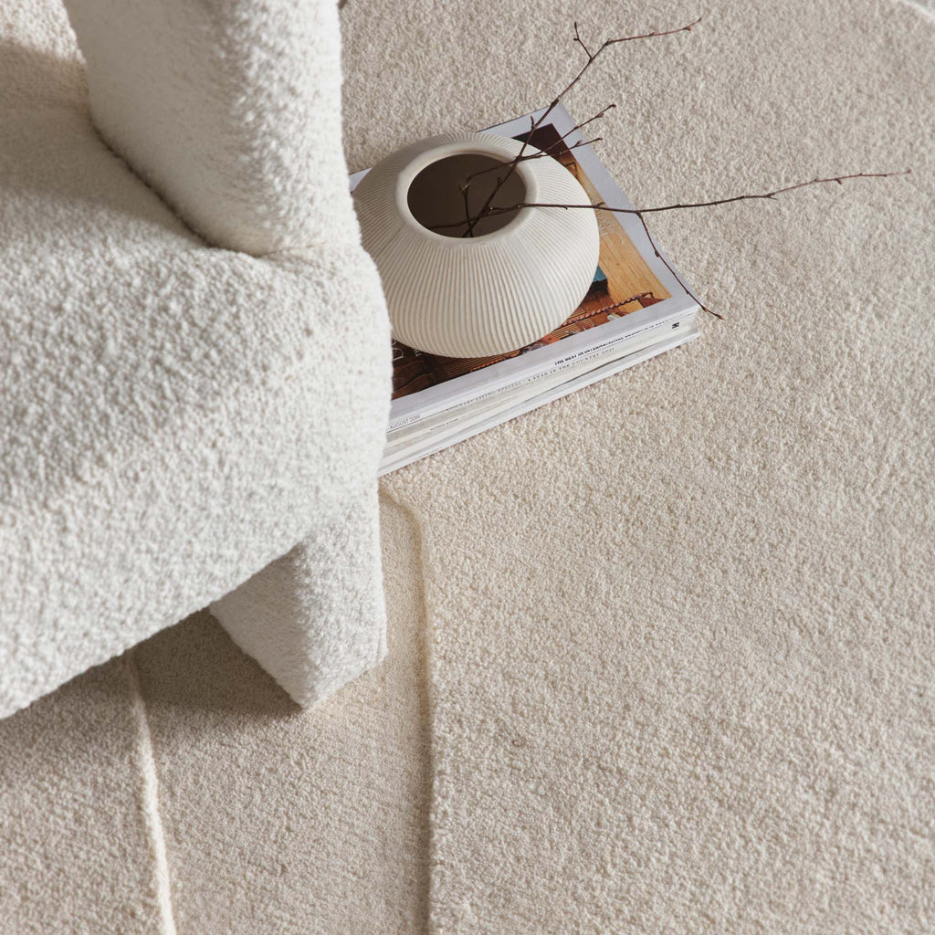Sculptured Wool Rug Formartion Cream. 100% wool rug with a carved geometric design.