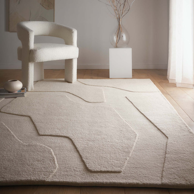 Sculptured Wool Rug Formation Cream. 100% wool rug with a carved geometric design.