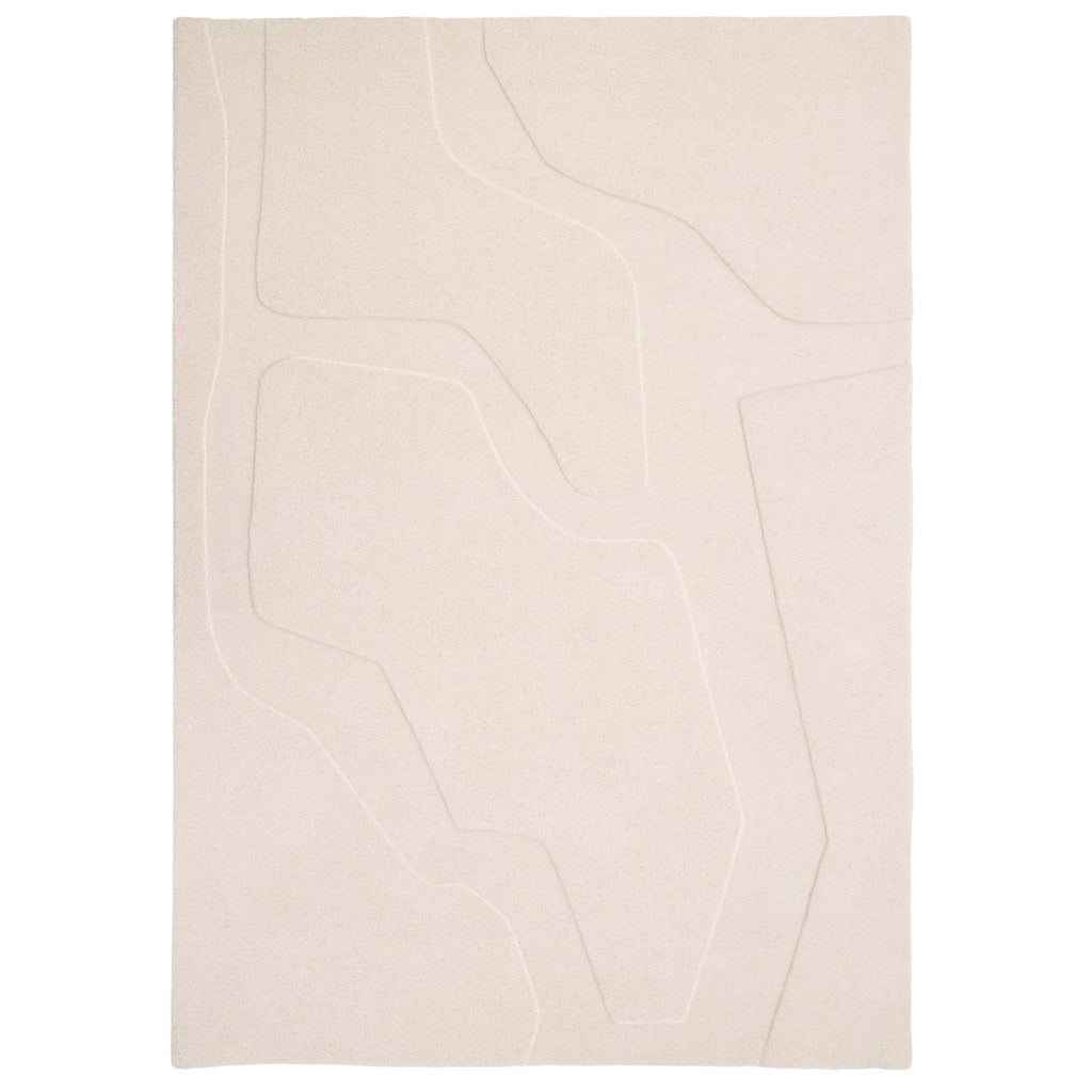 Sculptured Wool Rug Formartion Cream. 100% wool rug with a carved geometric design.