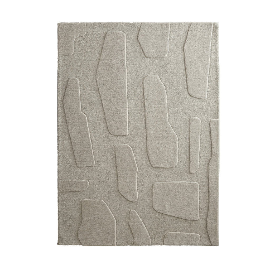 Sculptured Wool Stone Rug in Cream. 100% wool cut & loop pile rug in Cream with a patterned design. 