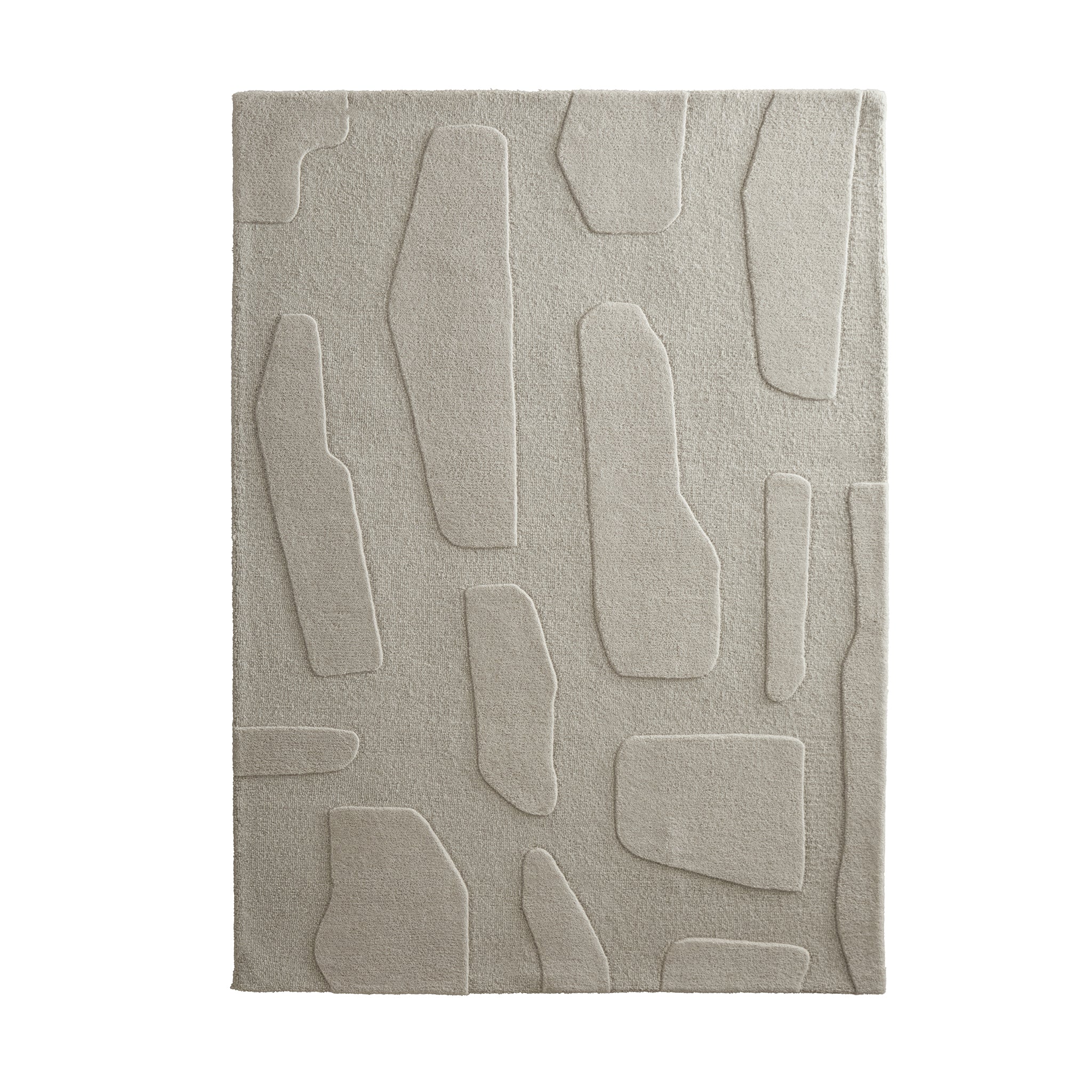 Sculptured Wool Stone Rug in Cream. 100% wool cut & loop pile rug in Cream with a patterned design. 